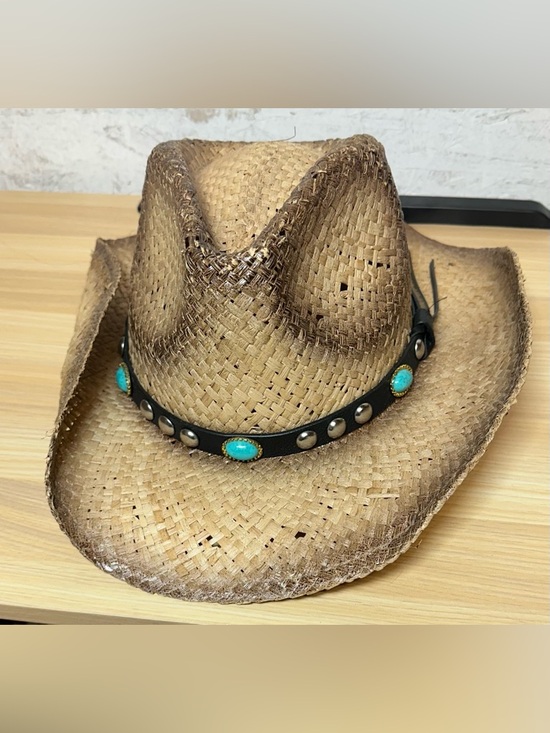 freedom hats Accessories - Freedom Hats Woven Straw Western Hat in Natural with Faux turquoise NWT